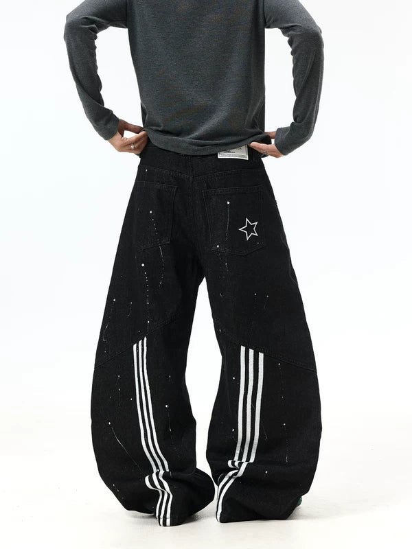 Baggy Wide-Leg Patchwork Paint-Splatter Jeans 1