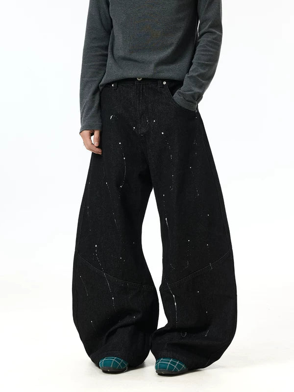 Baggy Wide-Leg Patchwork Paint-Splatter Jeans 2