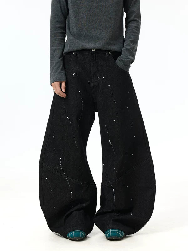 Baggy Wide-Leg Patchwork Paint-Splatter Jeans 4