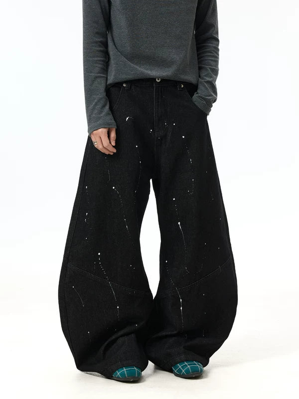 Baggy Wide-Leg Patchwork Paint-Splatter Jeans 5