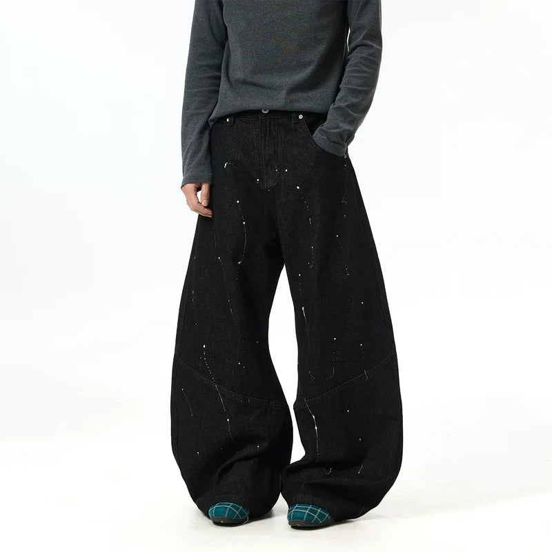 5998006832153,5998006832154,5998006832155,5998006832156,5998006832157, Baggy Wide-Leg Patchwork Paint-Splatter Jeans
