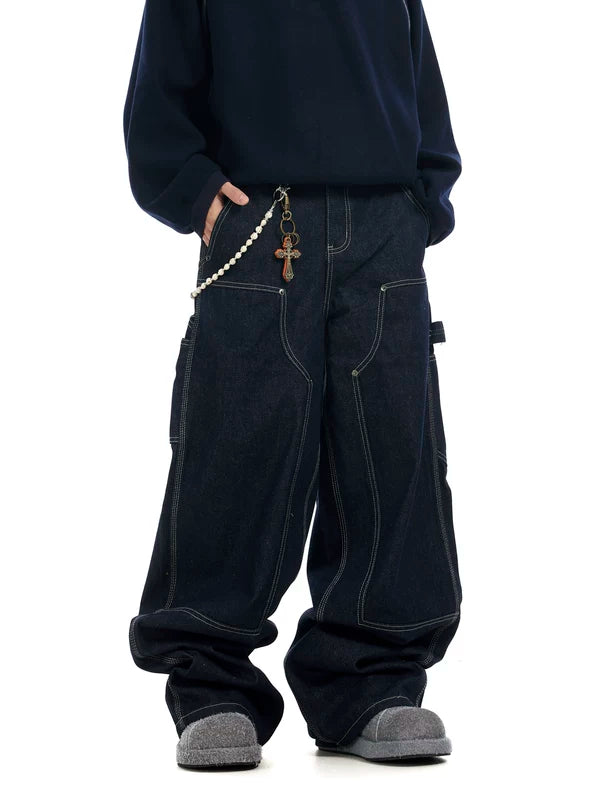 Baggy Wide-Leg Raw Denim Jeans Pants 2