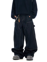 Baggy Wide-Leg Raw Denim Jeans Pants 3