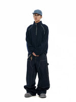 Baggy Wide-Leg Raw Denim Jeans Pants 4