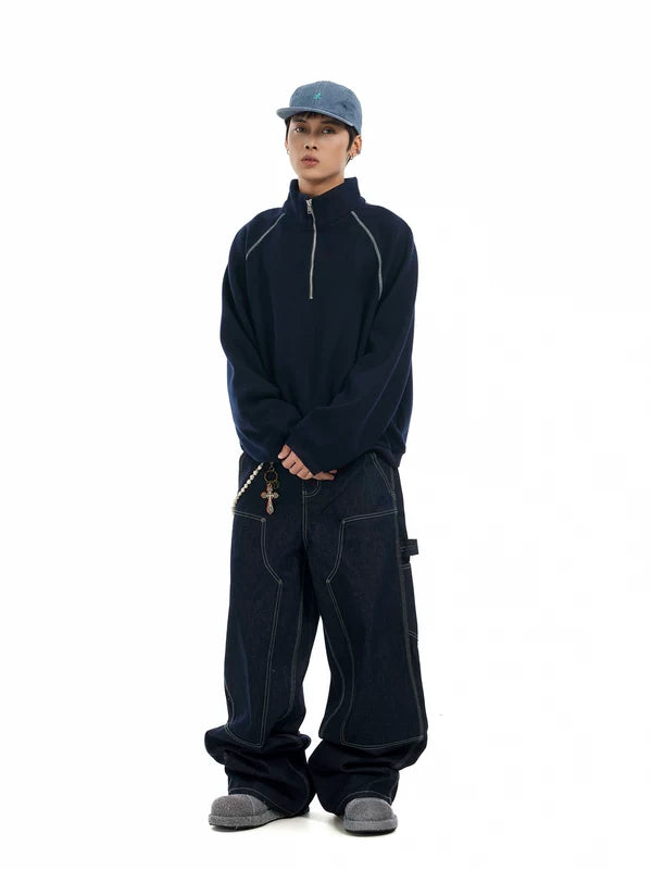 Baggy Wide-Leg Raw Denim Jeans Pants 4