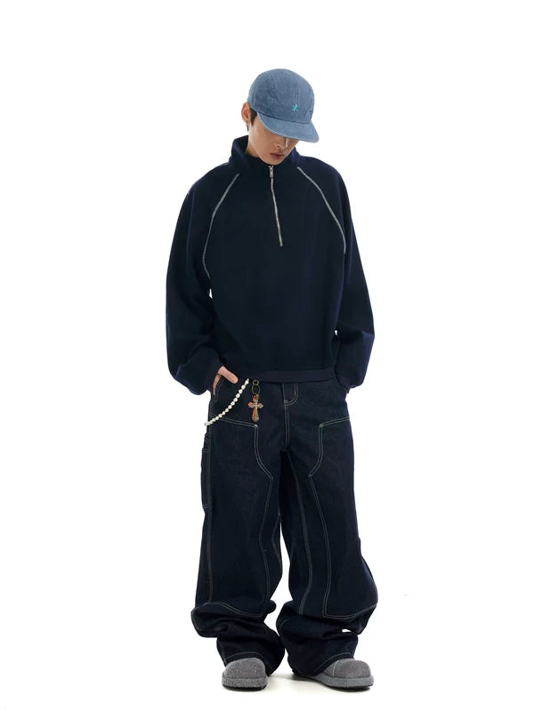 Baggy Wide-Leg Raw Denim Jeans Pants 5