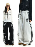 Baggy Wide-Leg Sweatpants with Stripe Detail 1
