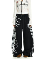 Baggy Wide-Leg Sweatpants with Stripe Detail 2