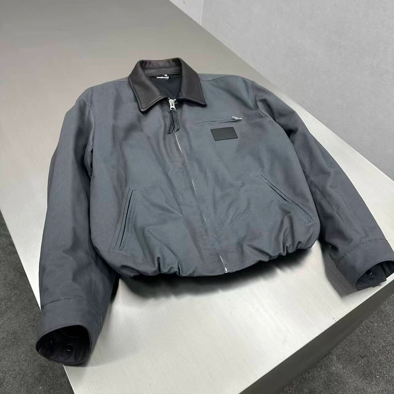 Barn Style Short Jacket with Leather Collar 2