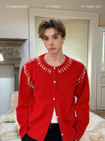 Beaded Knit Crew Neck Cardigan Sweater 1