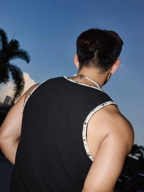 Beaded Trim Crew Neck Slim Vest 4