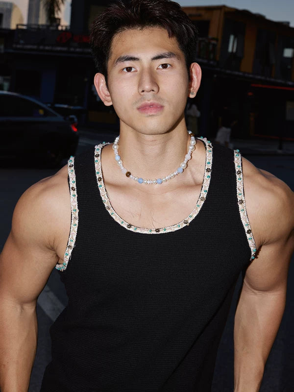 Beaded Trim Crew Neck Slim Vest 5