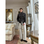 Belted Stand Collar Leather Jacket 3
