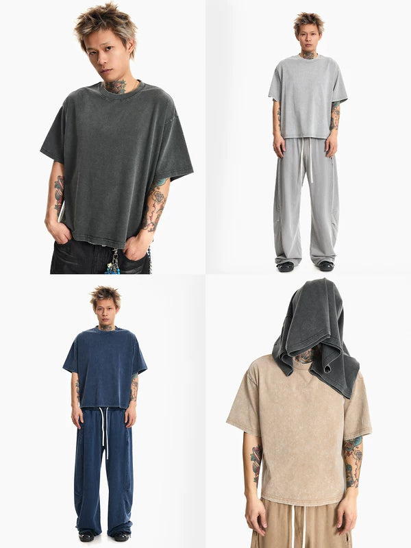 Boxy Distressed Short Sleeve Pants Set 1