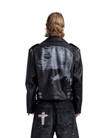 Boxy Eagle Print Embroidered Leather Jacket 1