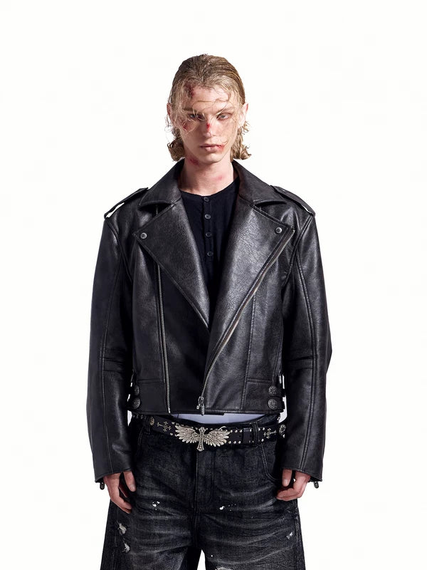 ,5984304949661,5984304949662,5984304949663, Boxy Eagle Print Embroidered Leather Jacket