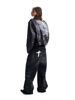 Boxy Eagle Print Embroidered Leather Jacket 3