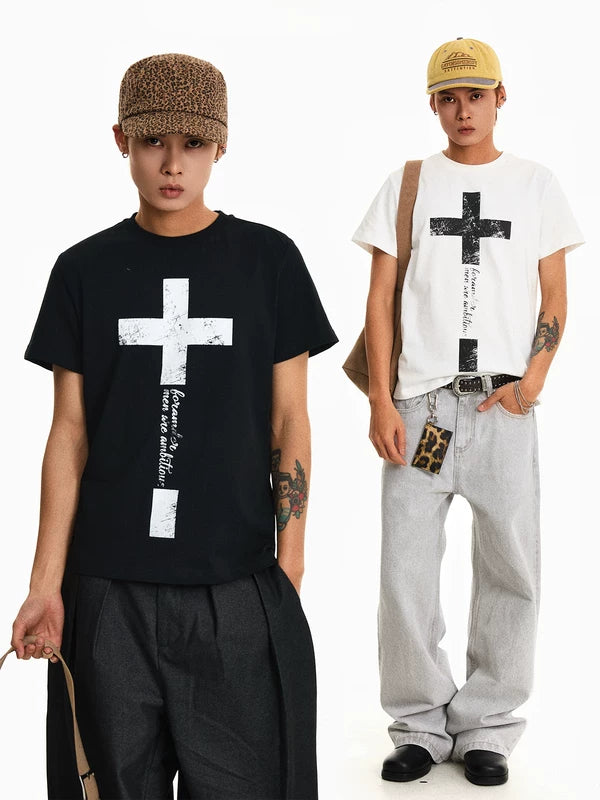 Boxy Fit Cross Print T-Shirt 1