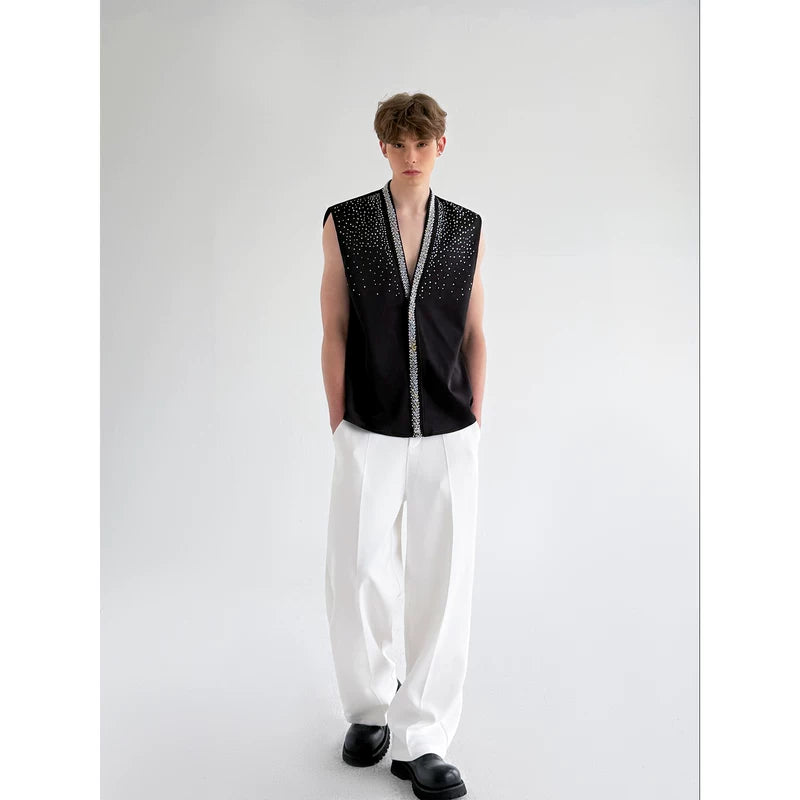 Brocade Rhinestone Sleeveless Vest 2
