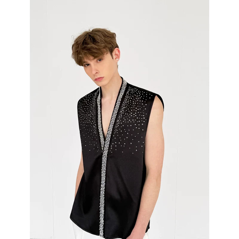 Brocade Rhinestone Sleeveless Vest 4