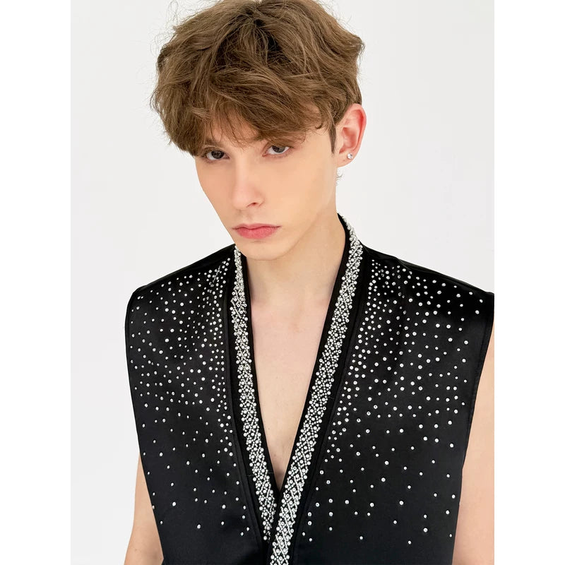 Brocade Rhinestone Sleeveless Vest 5