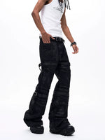Brushed Waxed Flare Jeans with Straps 2
