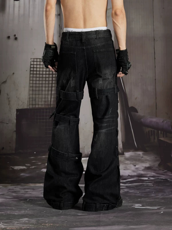 Buckled Flared Street Style Denim Pants 4