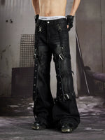 Buckled Flared Street Style Denim Pants 5