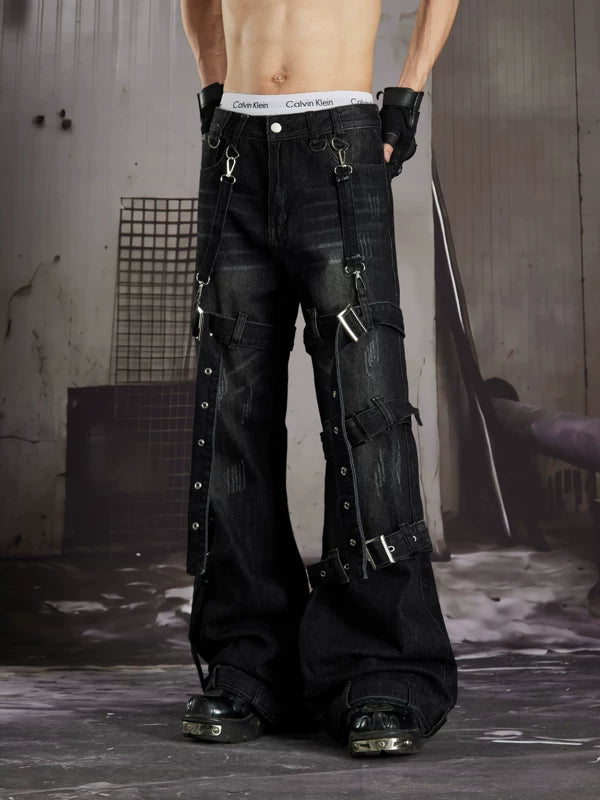 Buckled Flared Street Style Denim Pants 5