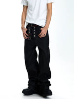 Button-Fly Flared Denim Pants 1