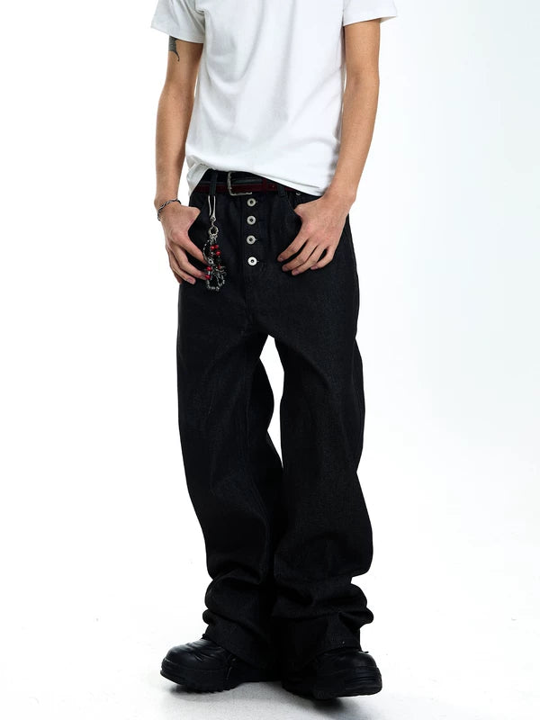 Button-Fly Flared Denim Pants 1