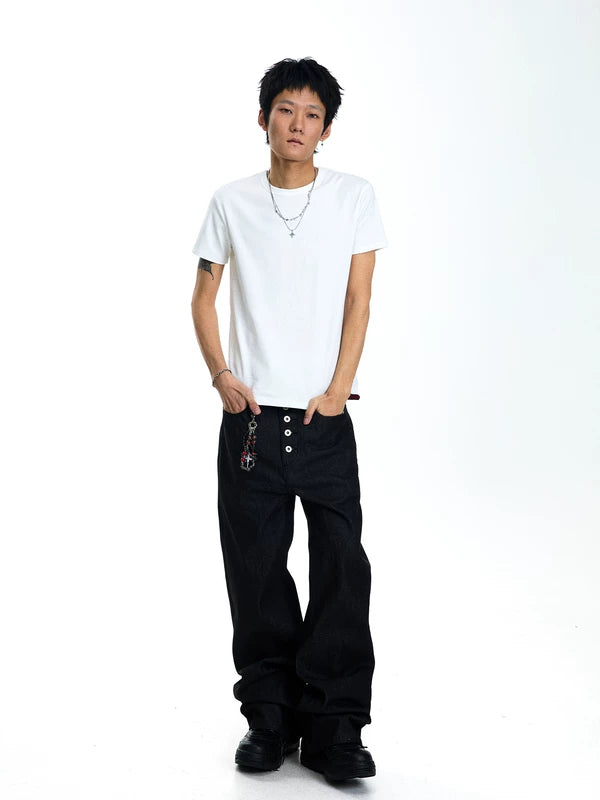 Button-Fly Flared Denim Pants 3