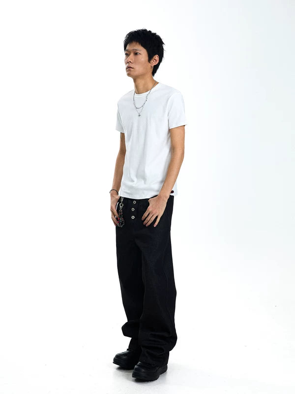 Button-Fly Flared Denim Pants 4
