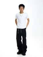 Button-Fly Flared Denim Pants 5