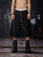 Button Front Denim Cropped Pants 1