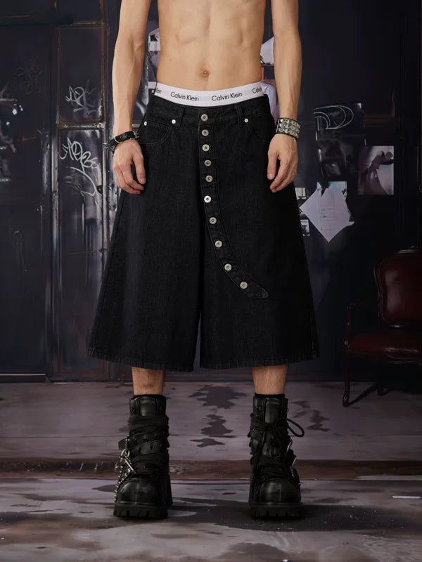 Button Front Denim Cropped Pants 1