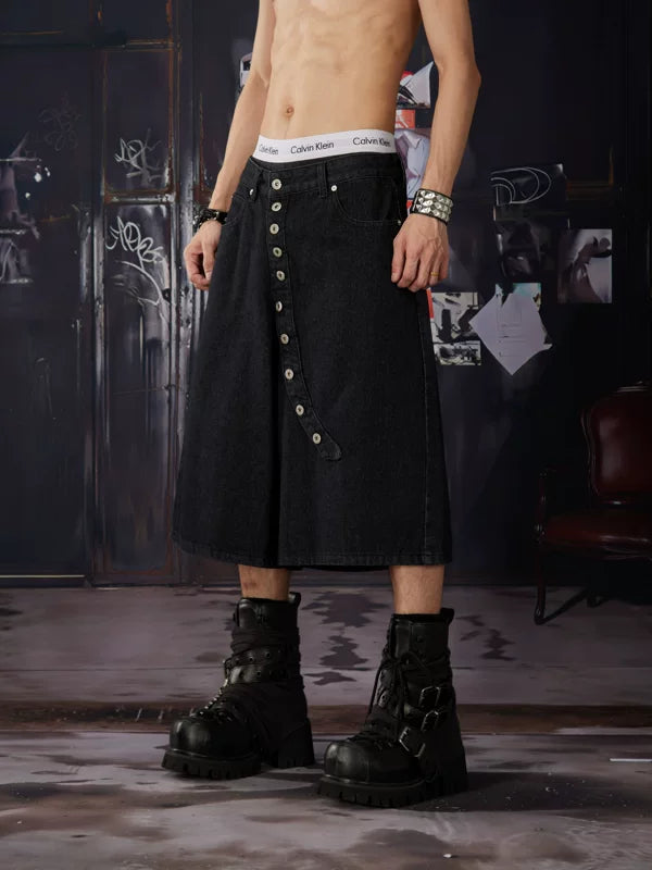 Button Front Denim Cropped Pants 2