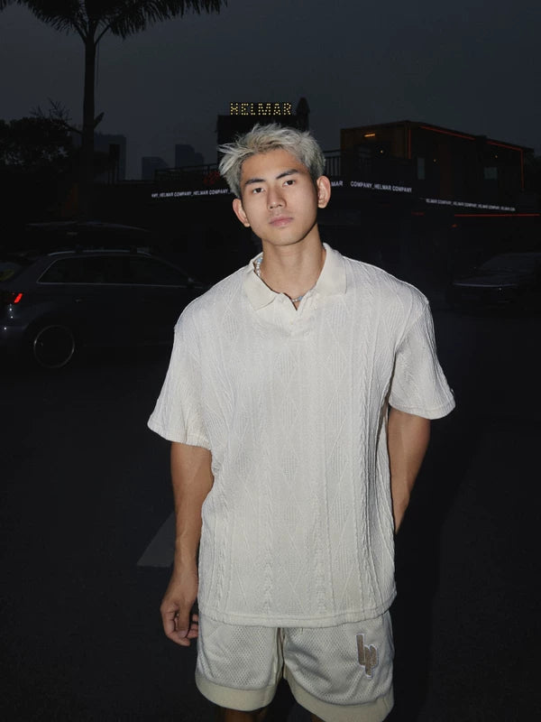 Cable Knit Short-Sleeve Polo Shirt 1