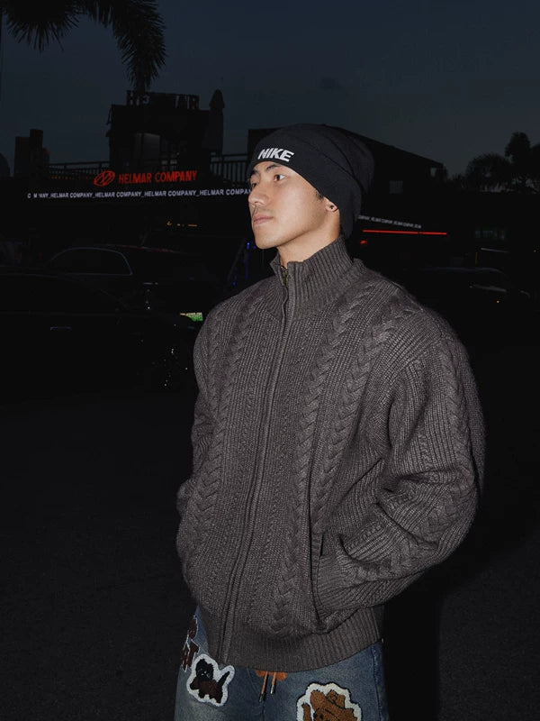 Cable Knit Zip-Up Sweater 4