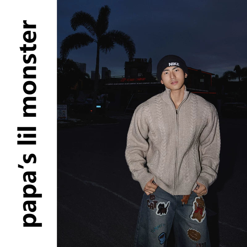 5939378209133,5939378209134,5939378209135,5939378209136, Cable Knit Zip-Up Sweater