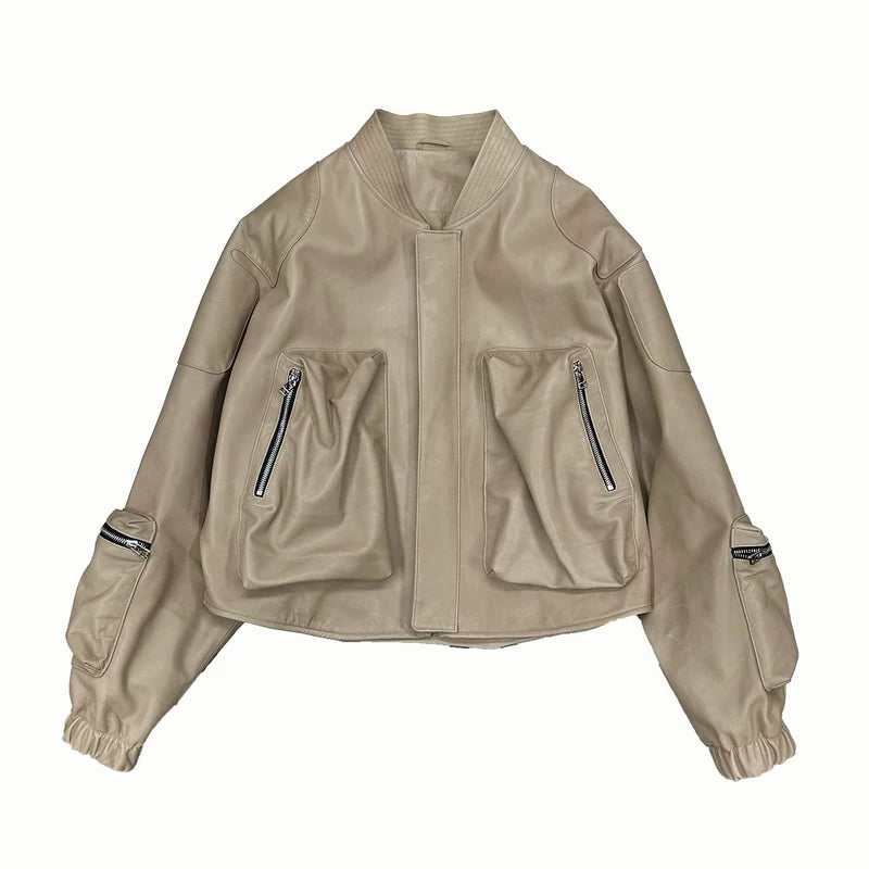 Calfskin Bomber Jacket with Batwing Sleeves 1