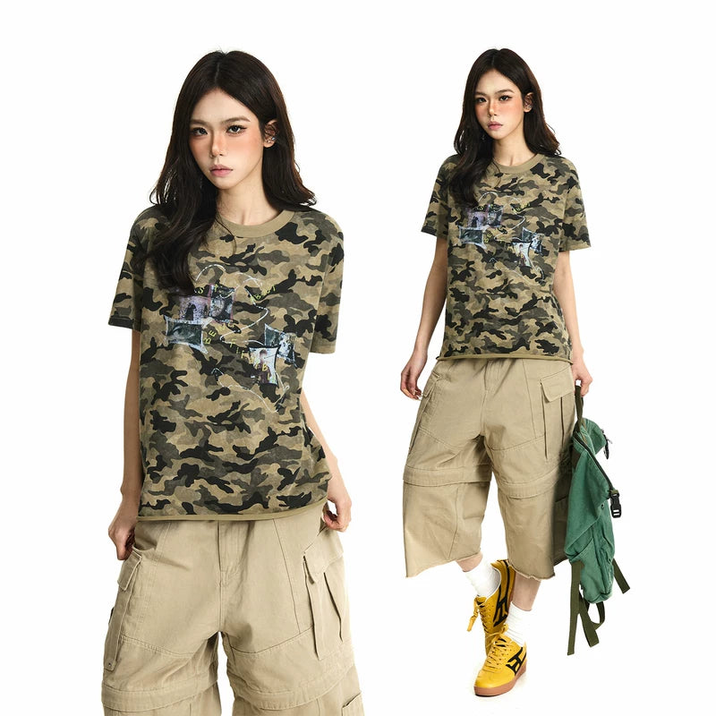 6203335651177,6203335651178,6203335651179,6203335651180, Camouflage Graphic Short-Sleeve T-Shirt