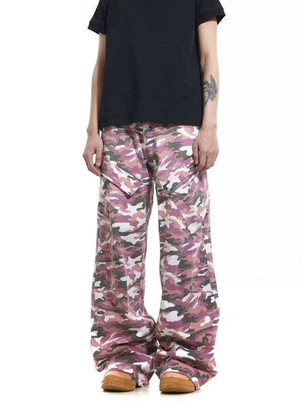 Camouflage Multi-Pocket Flared Cargo Pants 1