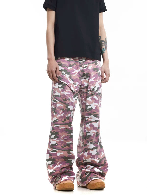 Camouflage Multi-Pocket Flared Cargo Pants 2