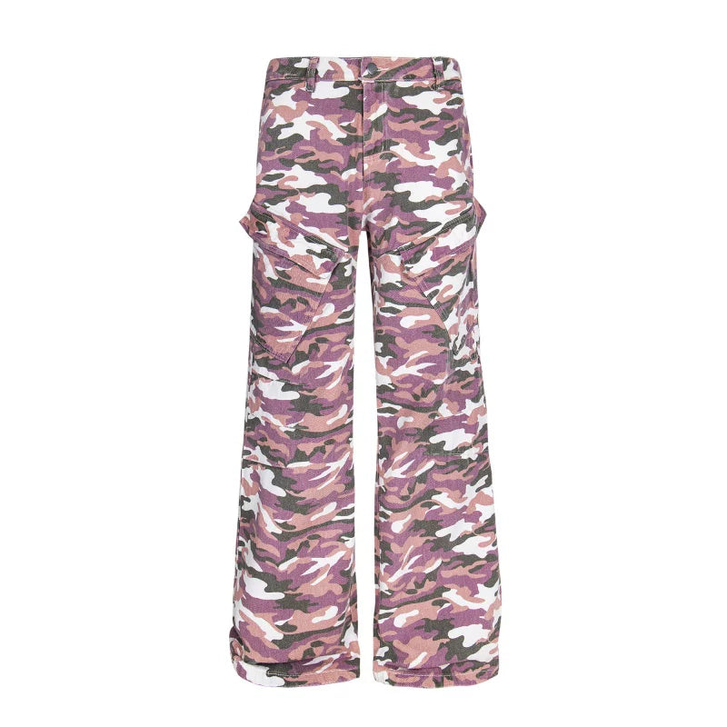 5748314985687,5748314985688,5748314985689,5748314985690,5748314985691, Camouflage Multi-Pocket Flared Cargo Pants