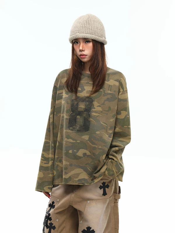 Camouflage Oversized Long-Sleeve Graphic T-Shirt 3