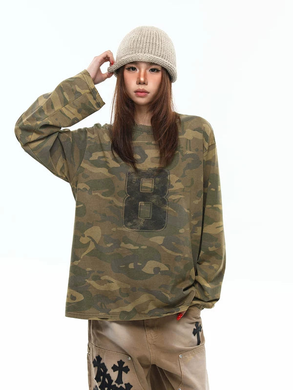 Camouflage Oversized Long-Sleeve Graphic T-Shirt 4