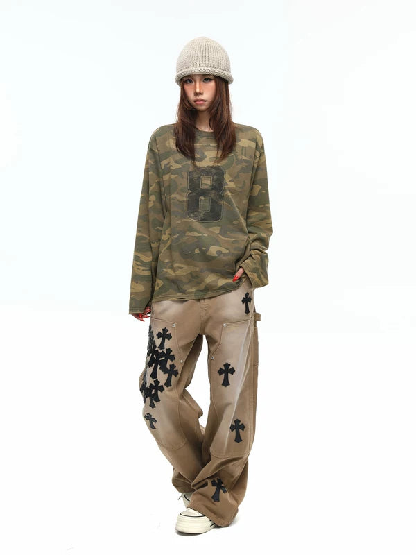 Camouflage Oversized Long-Sleeve Graphic T-Shirt 5
