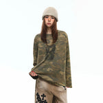 6025432172048,6025432172049,6025432172050,6025432172051, Camouflage Oversized Long-Sleeve Graphic T-Shirt