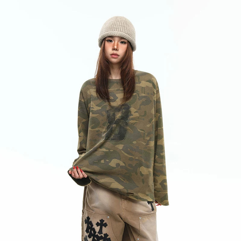 6025432172048,6025432172049,6025432172050,6025432172051, Camouflage Oversized Long-Sleeve Graphic T-Shirt